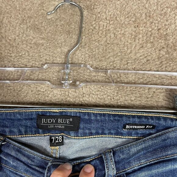 Judy Blue Boyfriend Jeans Womens 7/28 Blue Mid Rise‎ Denim Distressed Destroyed - Picture 8 of 12